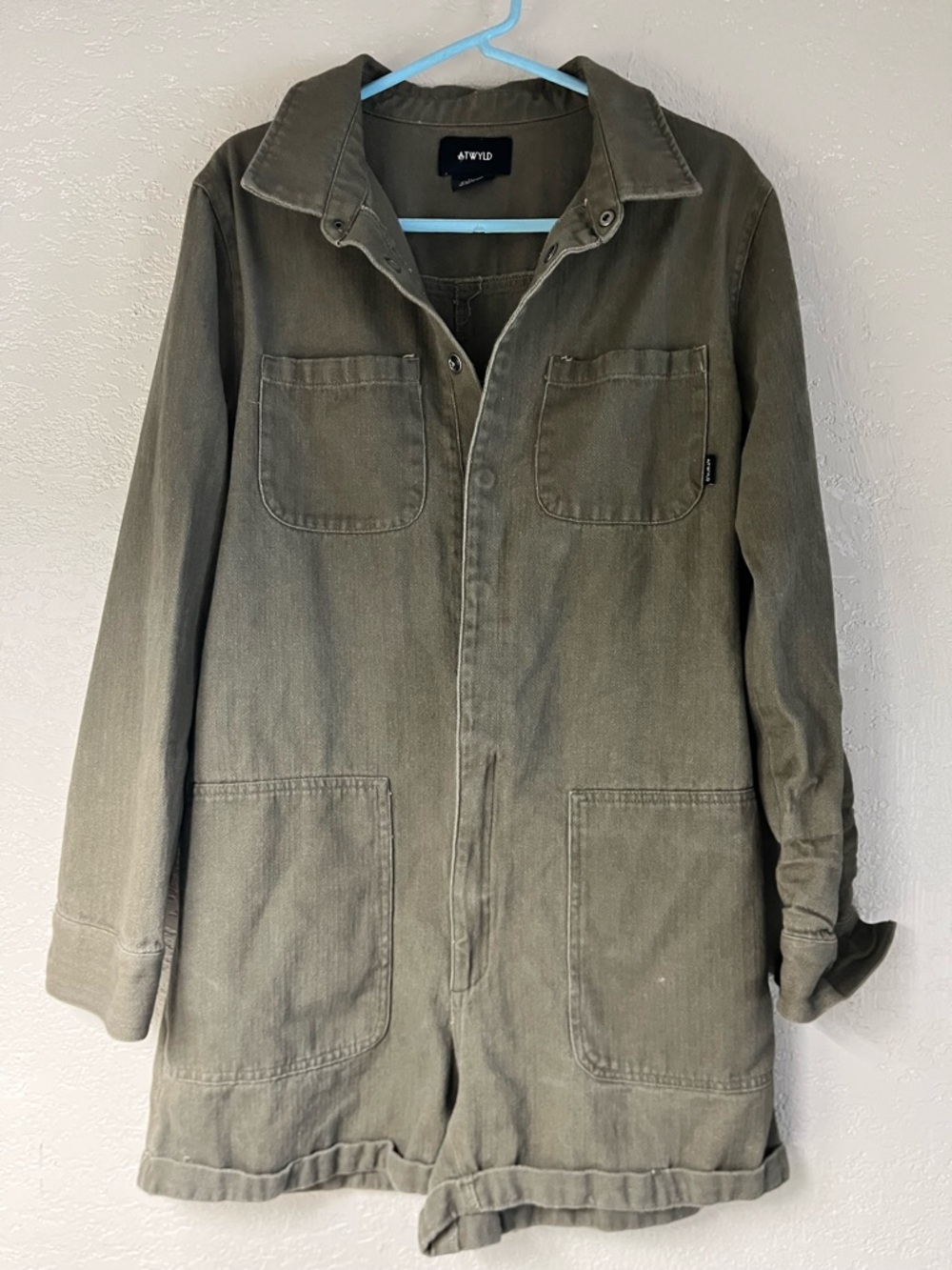 ATWYLD olive green long sleeve shorts jumpsuit